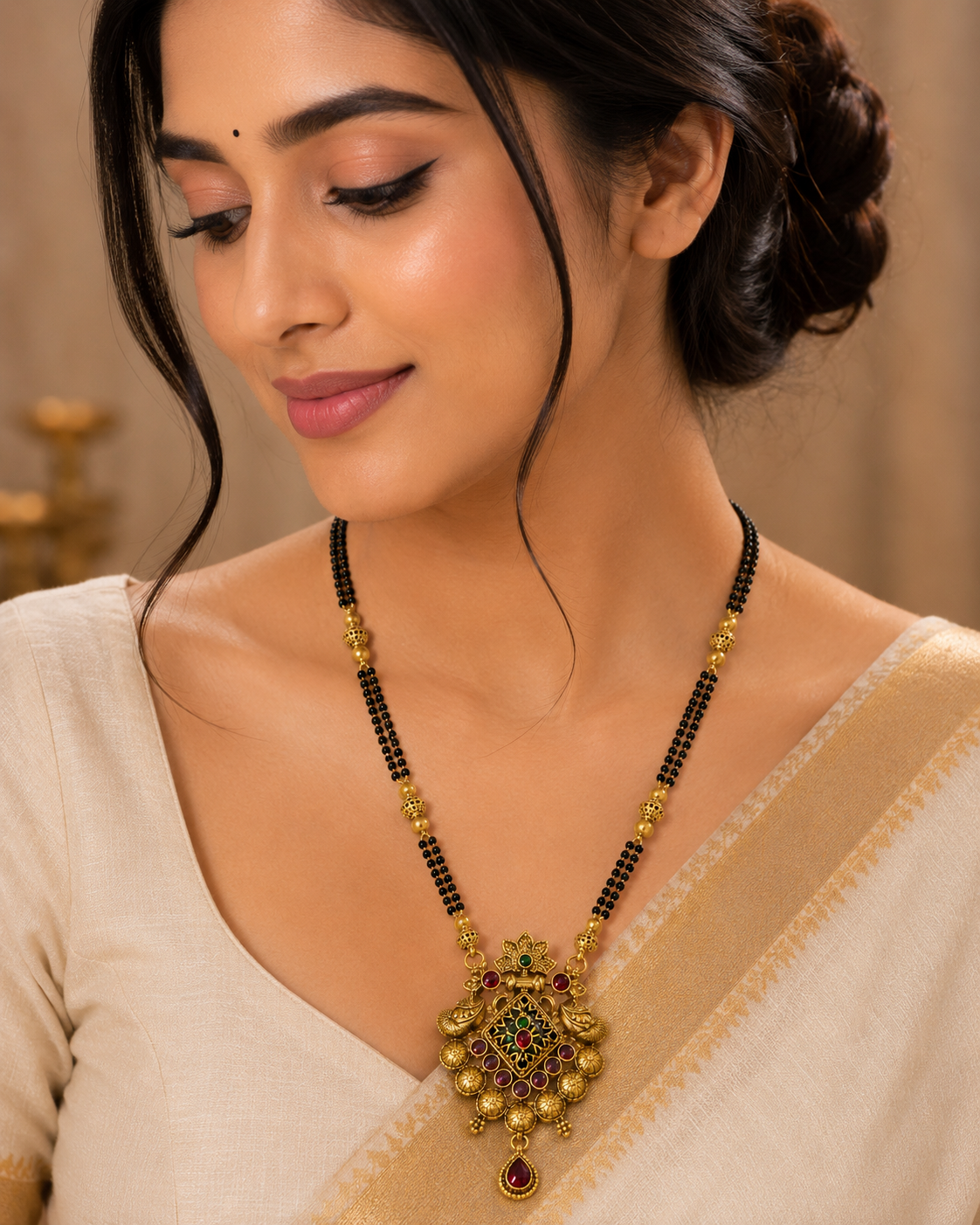 Regal Antique Gold Black Beaded Mangalsutra
