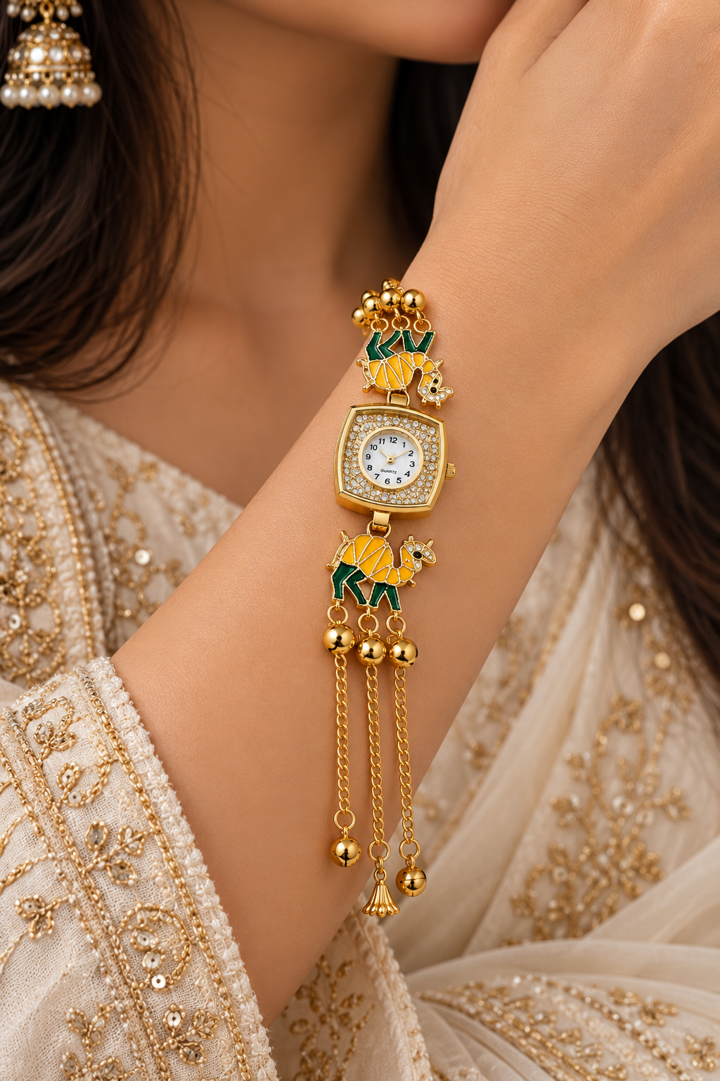 Gold-Toned Camel-Themed Bracelet Watch