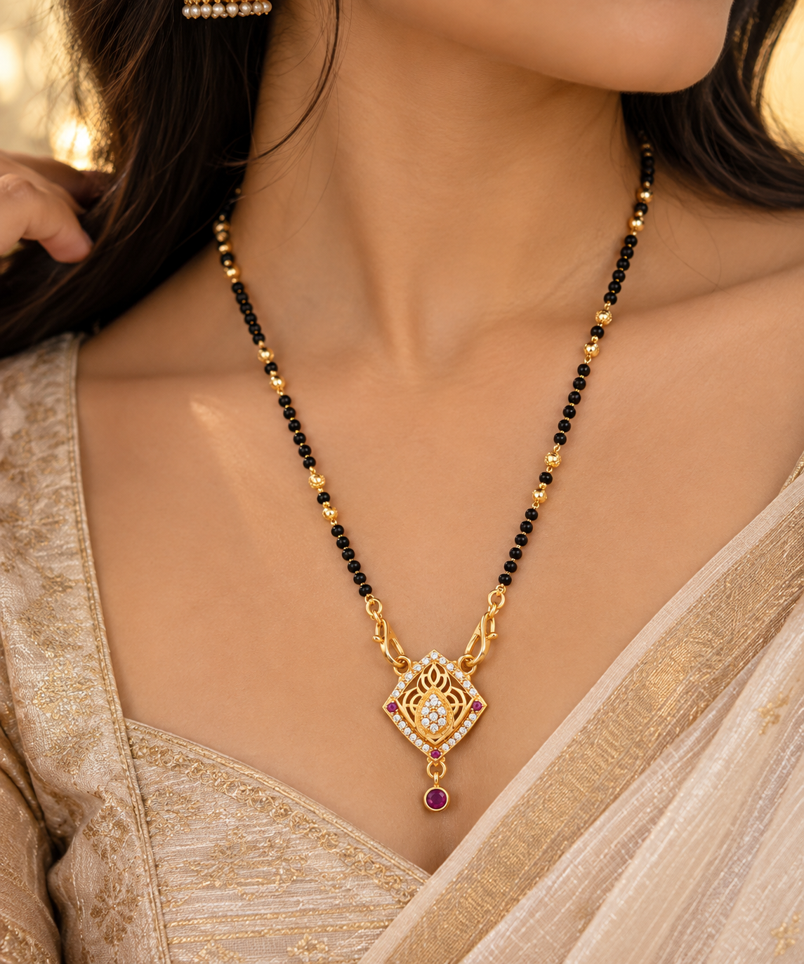 Gold-Toned Black Beaded Mangalsutra