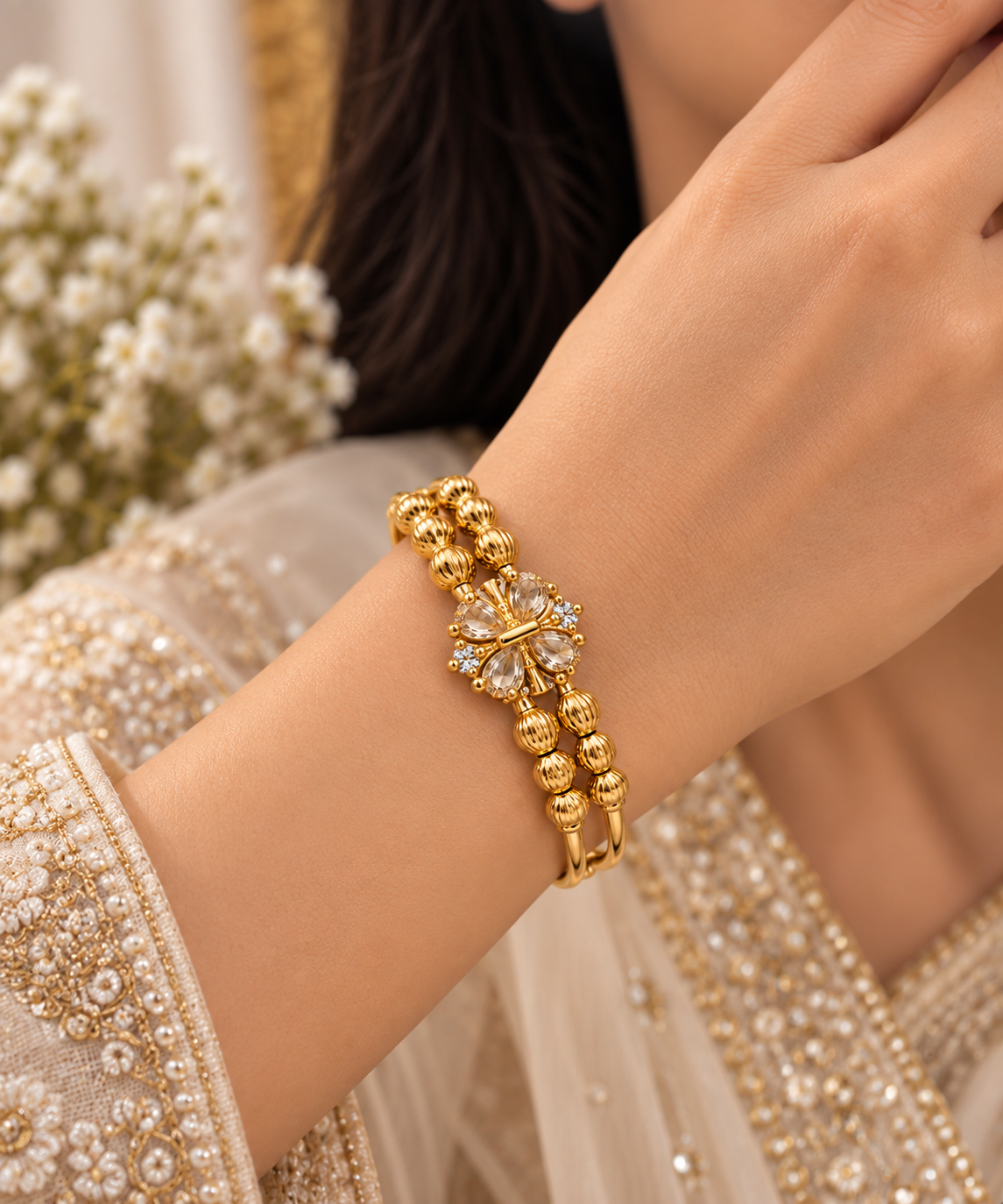 Gold-Toned Dual Circle Stone Bracelet