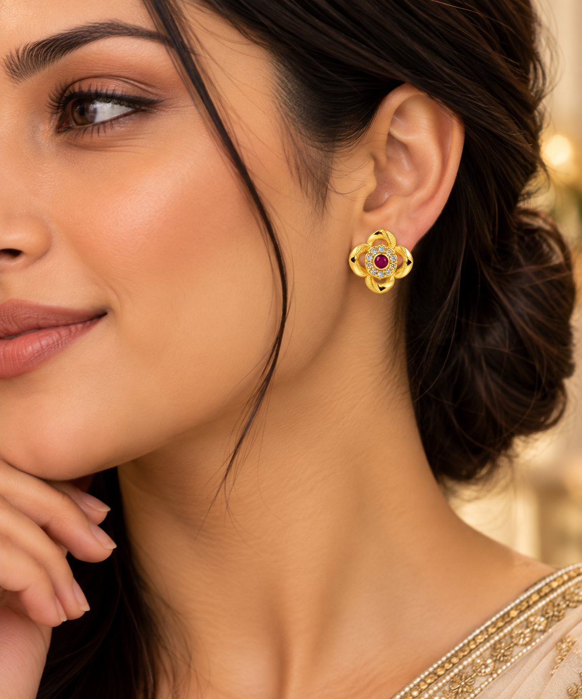 Premium Gold-Tone Floral Stud Earrings