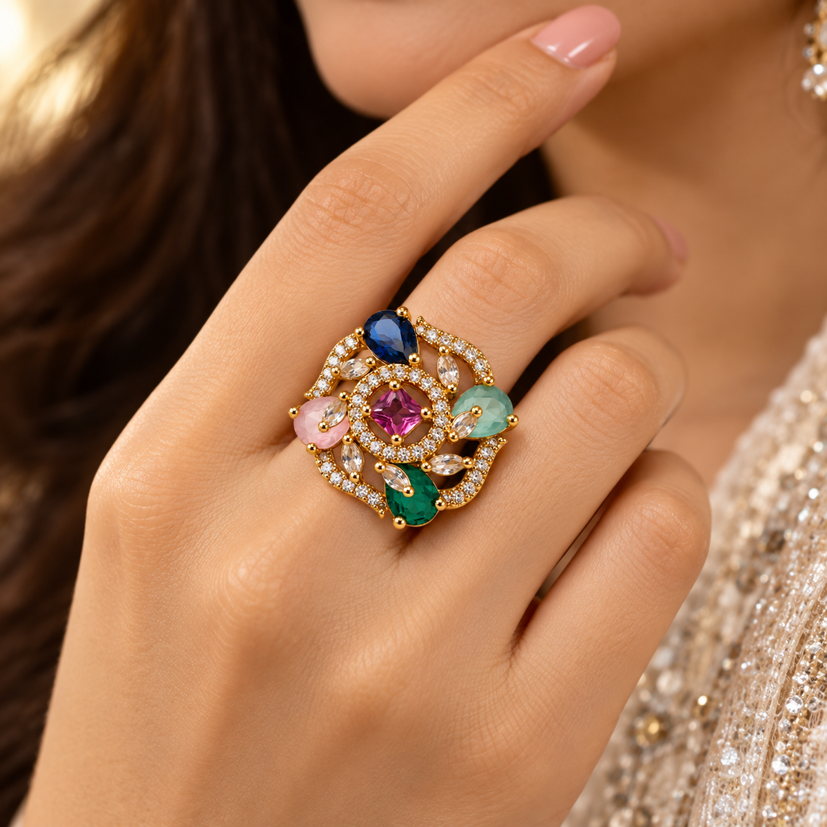 Premium Multicolor Gemstone Statement Ring