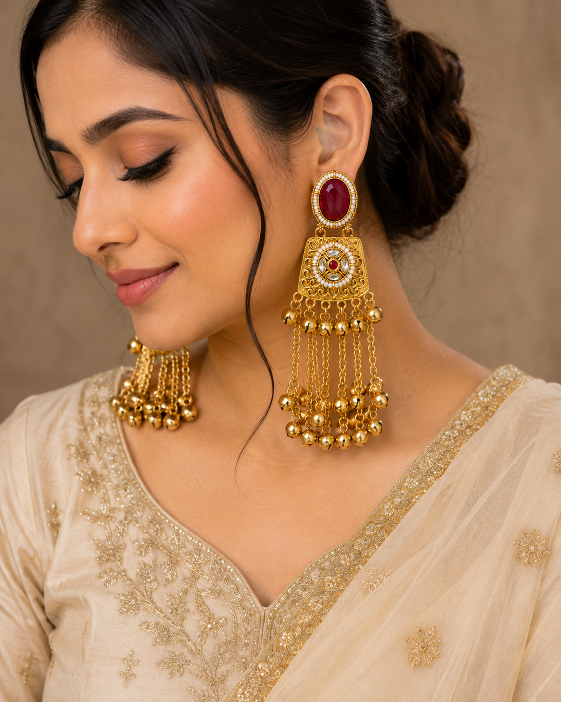 Royal Ruby Kundan Chandbali Earrings