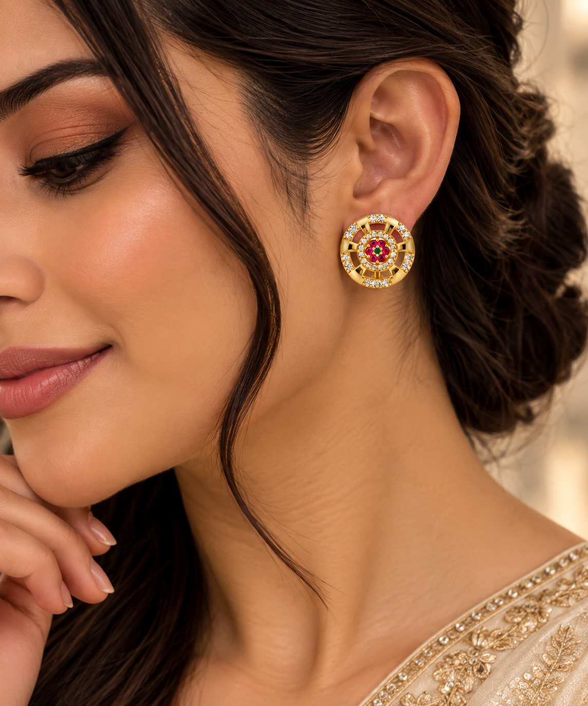 Gold-Toned Circular Statement Stud Earrings