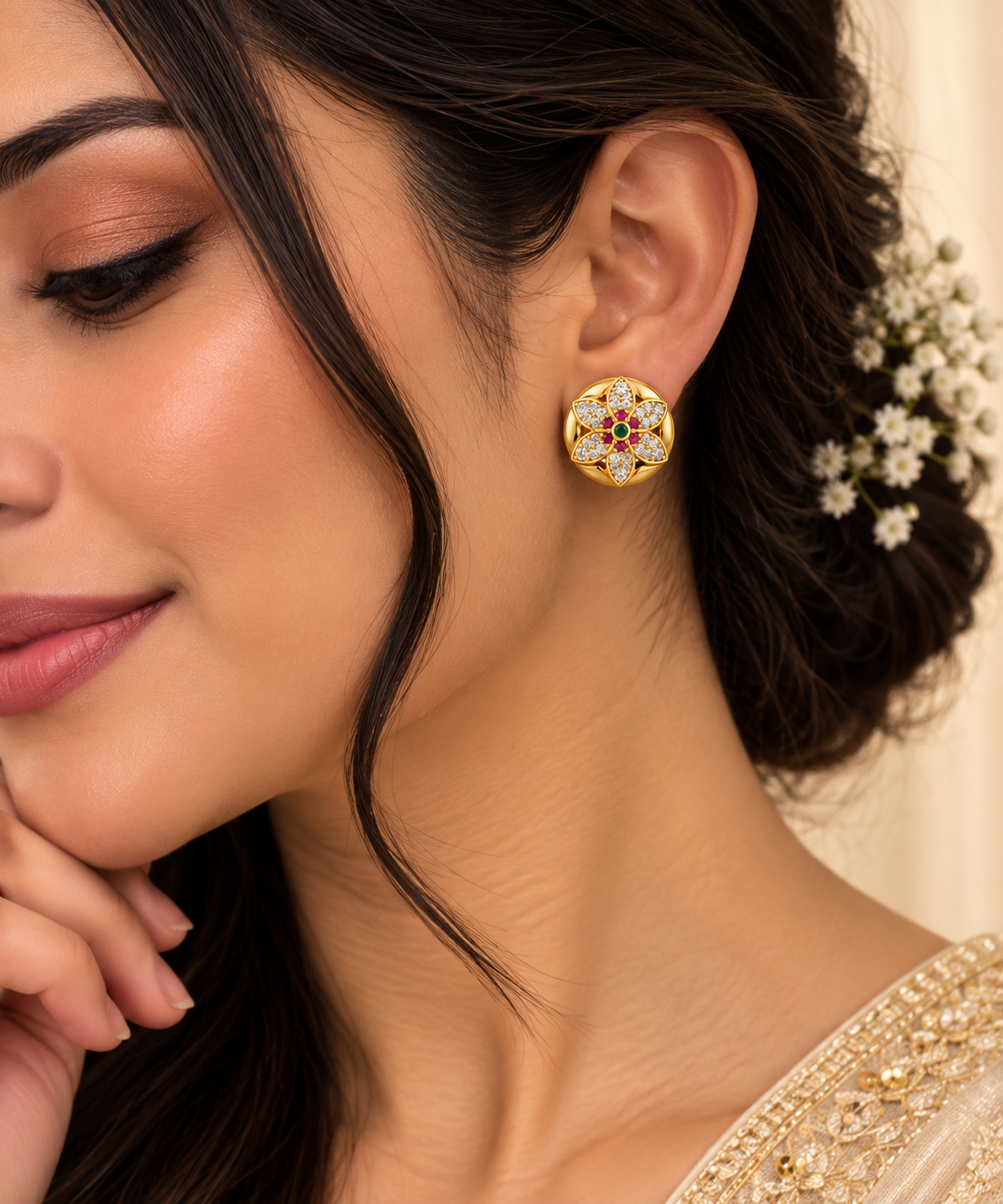 Gold-Toned Floral Stud Earrings