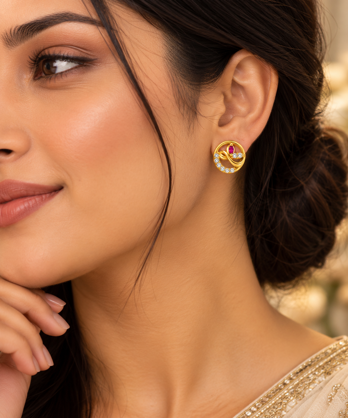 Premium Gold-Tone Circular Stud Earrings