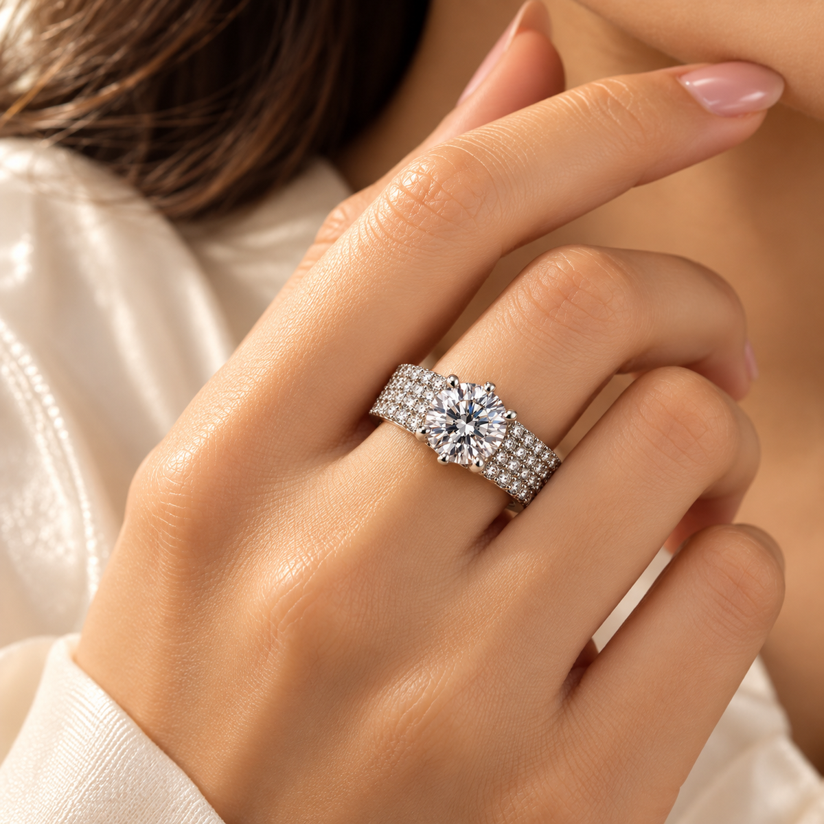 Silver-Toned Solitaire Statement Ring