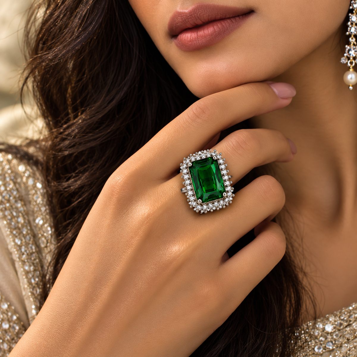 Premium Green Gemstone Statement Ring