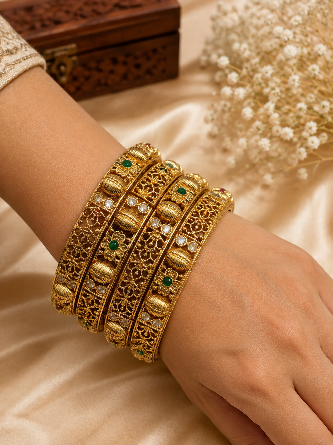 Antique Gold-Toned Designer Bangle Set
