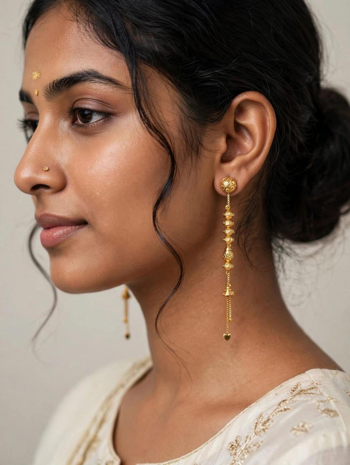 Premium Golden Textured Beaded Chain Drop Earrings