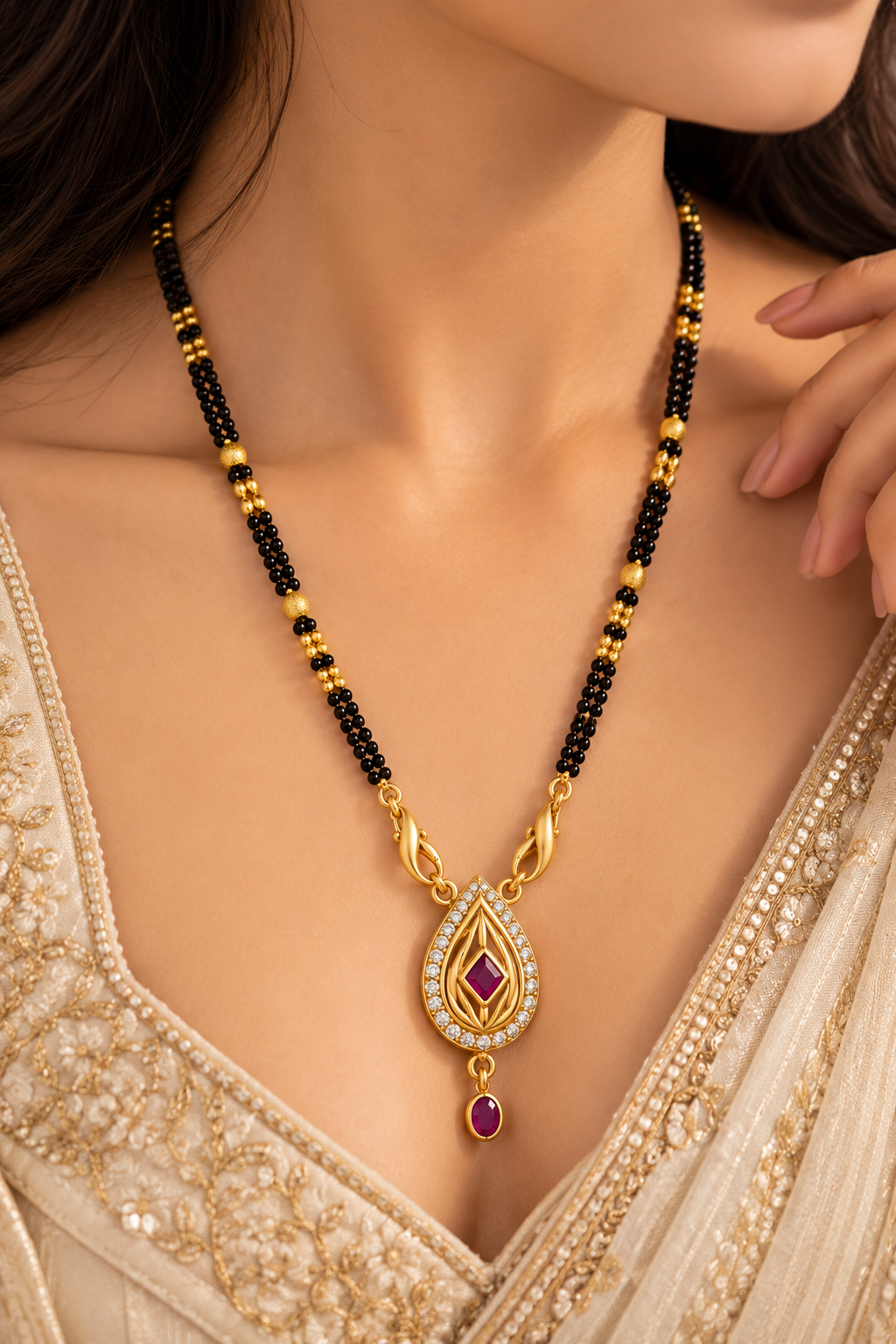 Gold-Toned Black Beaded Mangalsutra