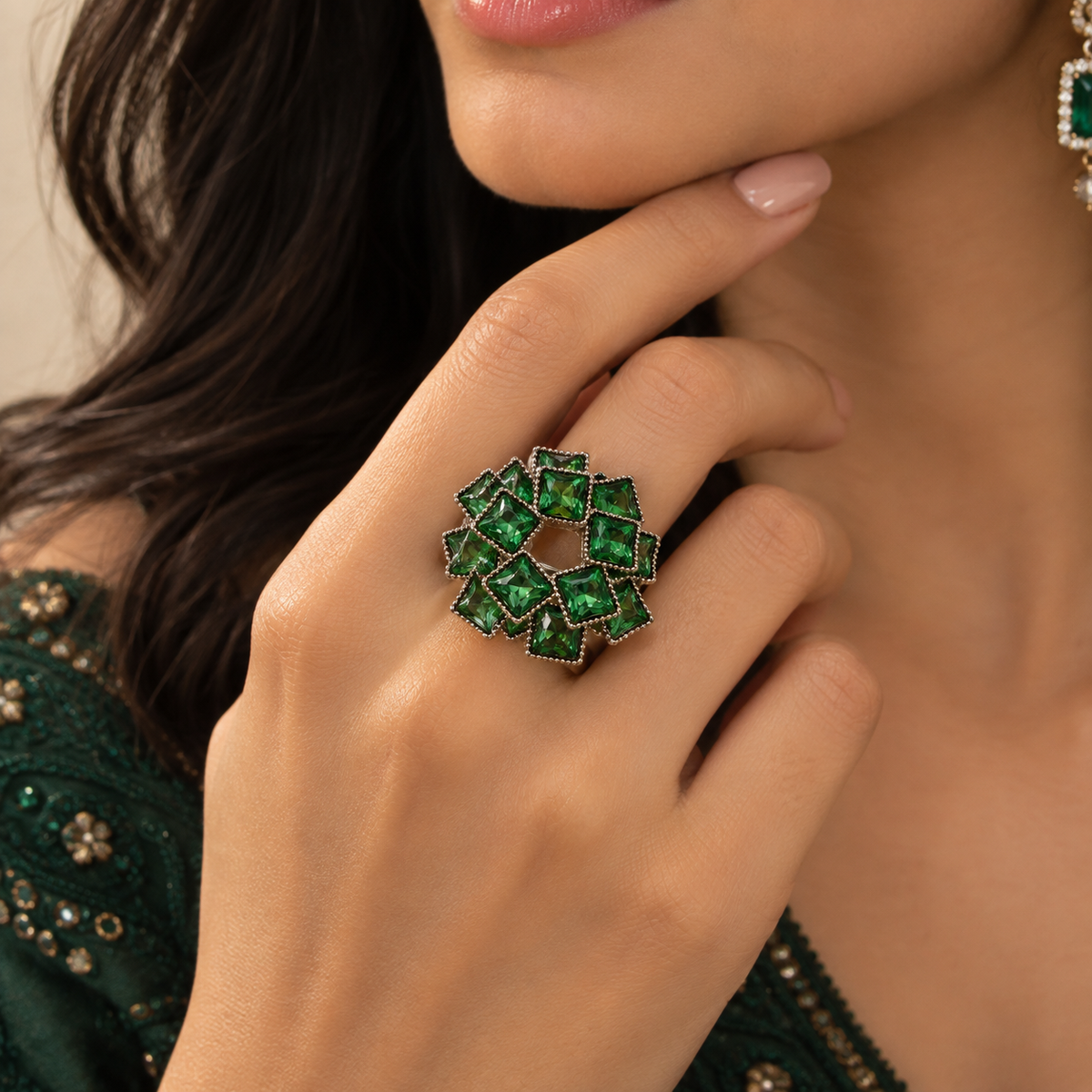 Premium Green Gemstone Statement Ring