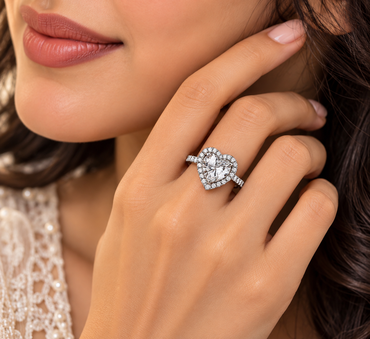 Heart-Shaped Solitaire Halo Statement Ring