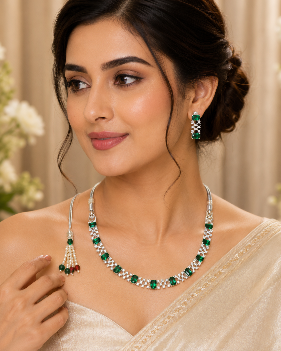 Elegant Emerald Green Necklace & Earring Set