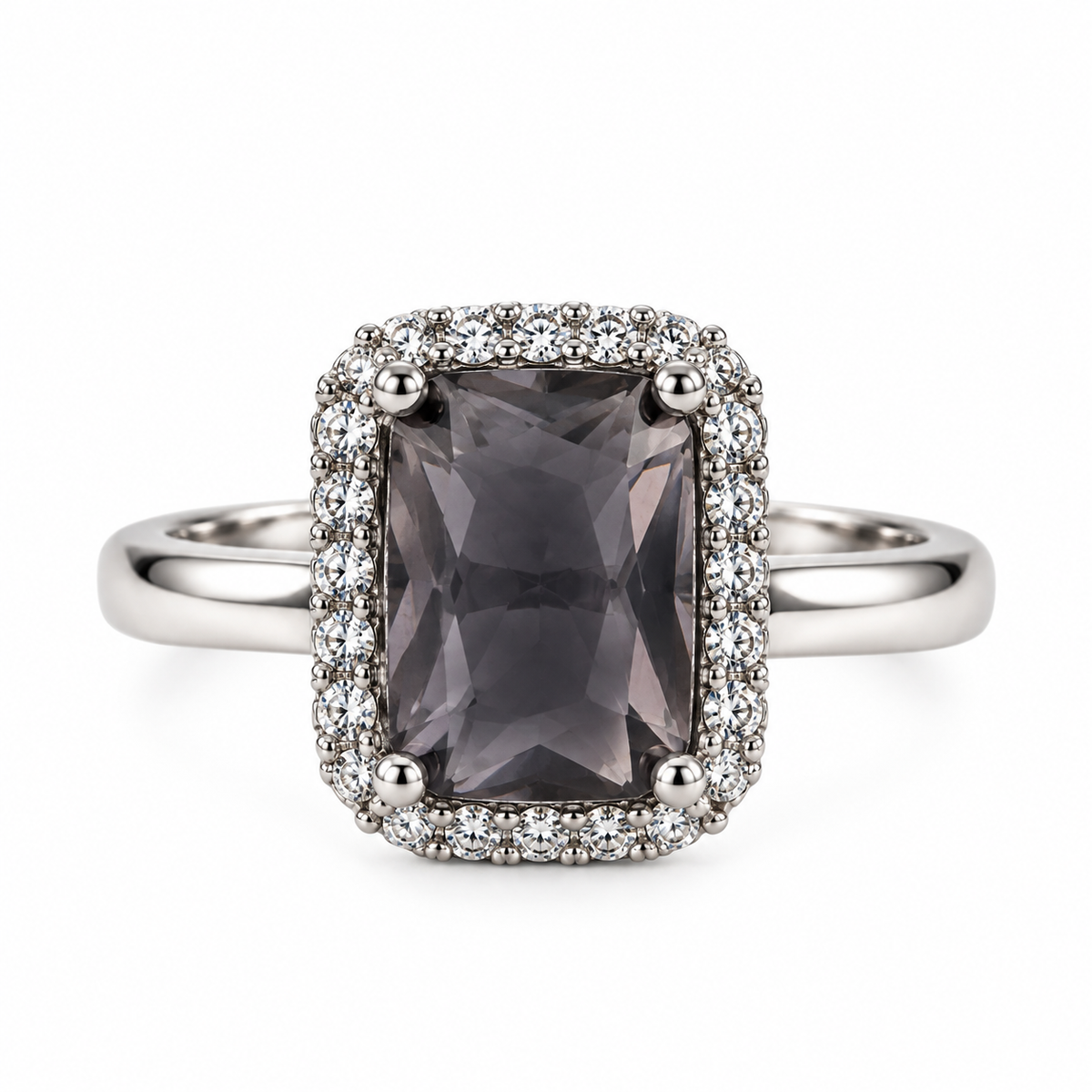 Silver-Toned Smoky Grey Statement Ring