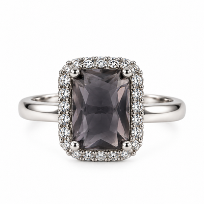 Silver-Toned Smoky Grey Statement Ring