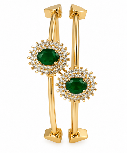 Gold-Toned Green Stone Double-Band Bracelet