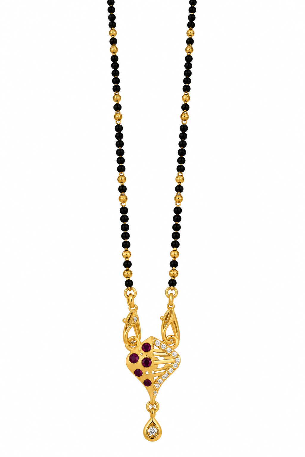 Gold-Toned Black Beaded Mangalsutra with Purple Pendant