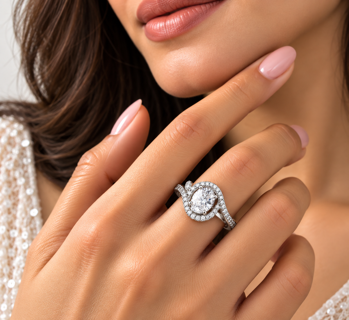 Crystal Oval Halo Statement Ring