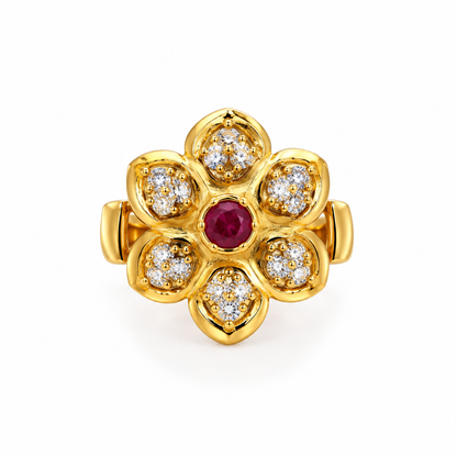 Gold-Toned Ruby Floral Statement Ring