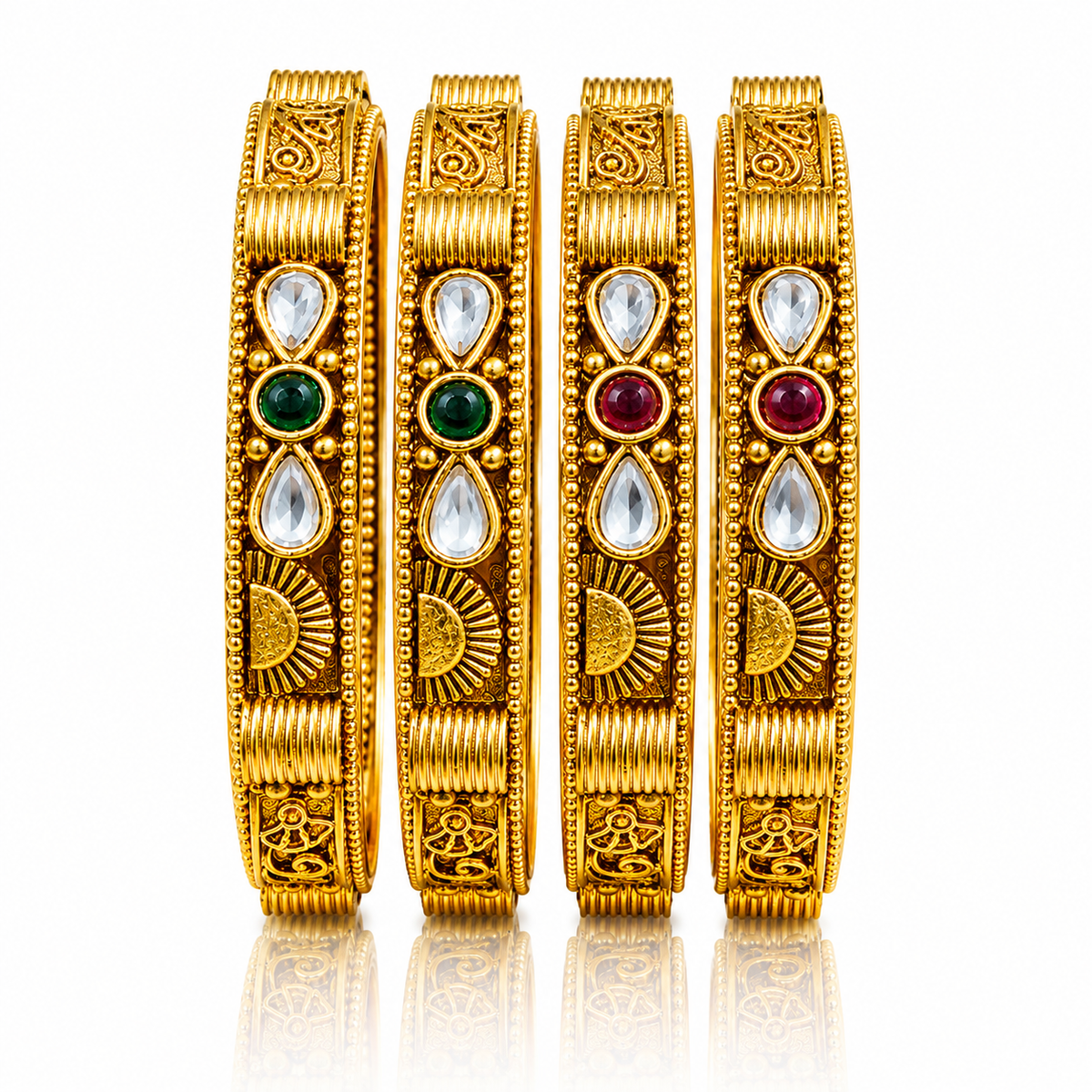 Antique Gold-Toned Multicolor Stone Bangle Set
