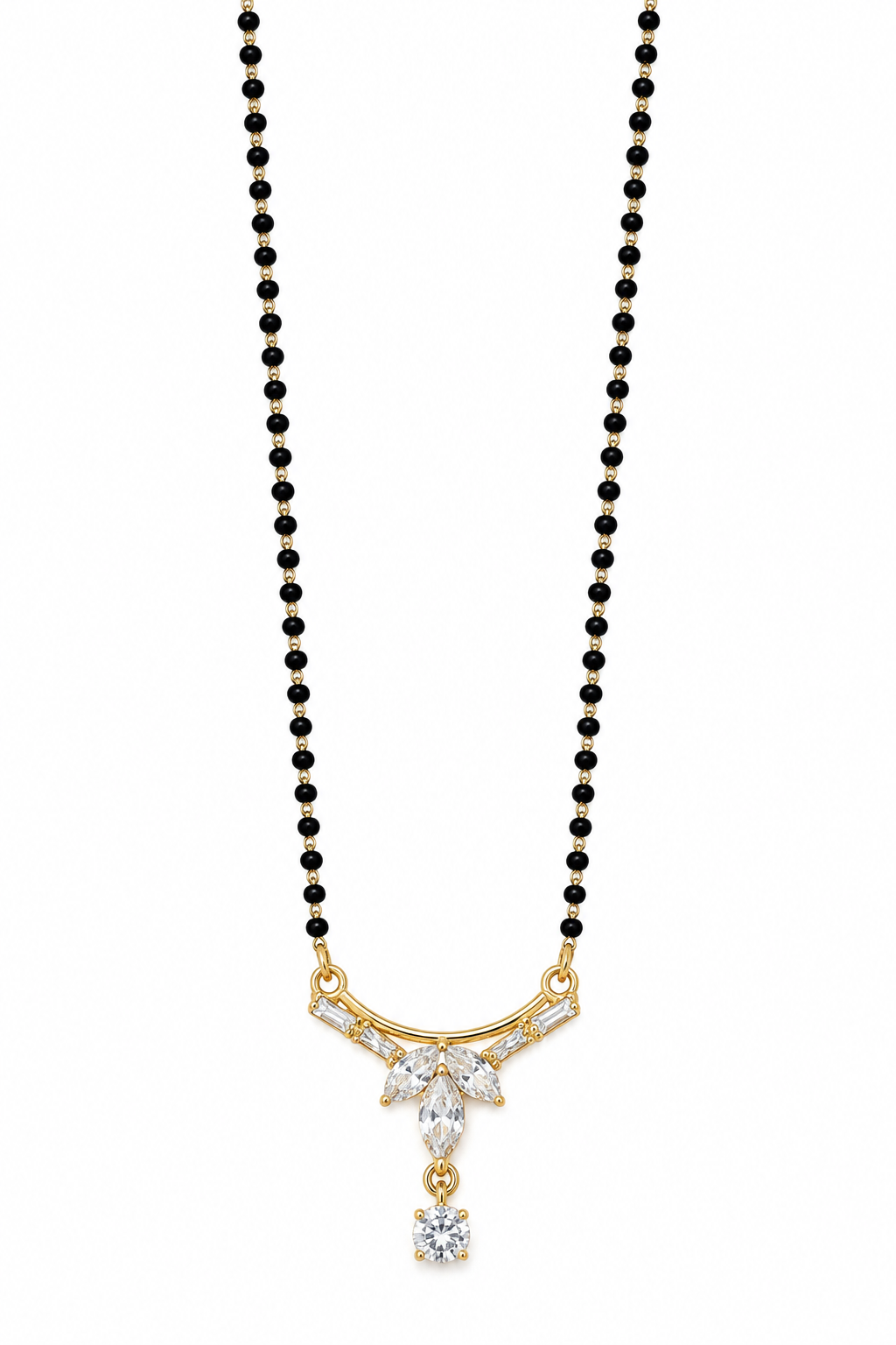 Gold-Toned Black Beaded Crystal Pendant Necklace