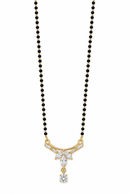 Gold-Toned Black Beaded Crystal Pendant Necklace