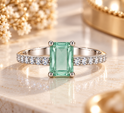 Aqua Green Rectangular Solitaire Statement Ring