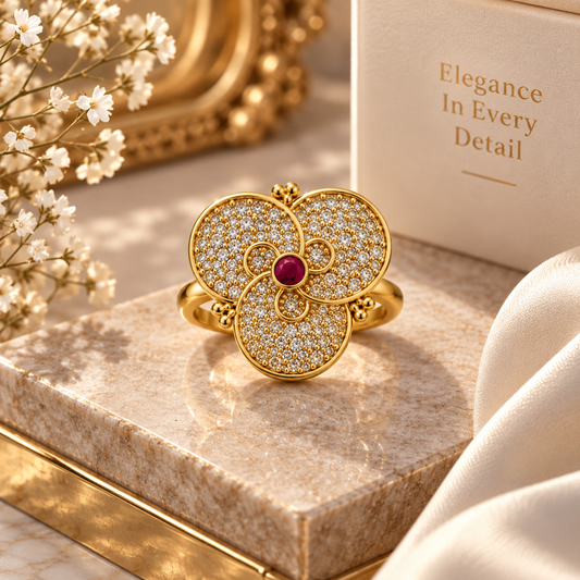 Premium Gold-Toned Floral Statement Ring