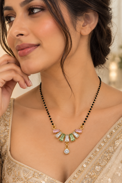 Gold-Toned Multicolour Stone Mangalsutra Necklace