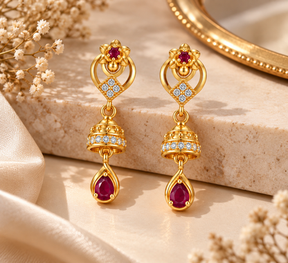 Gold-Toned Ruby Drop Earrings