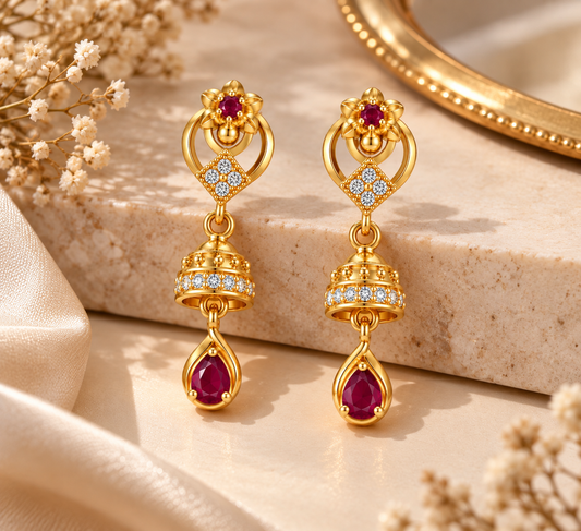 Gold-Toned Ruby Drop Earrings