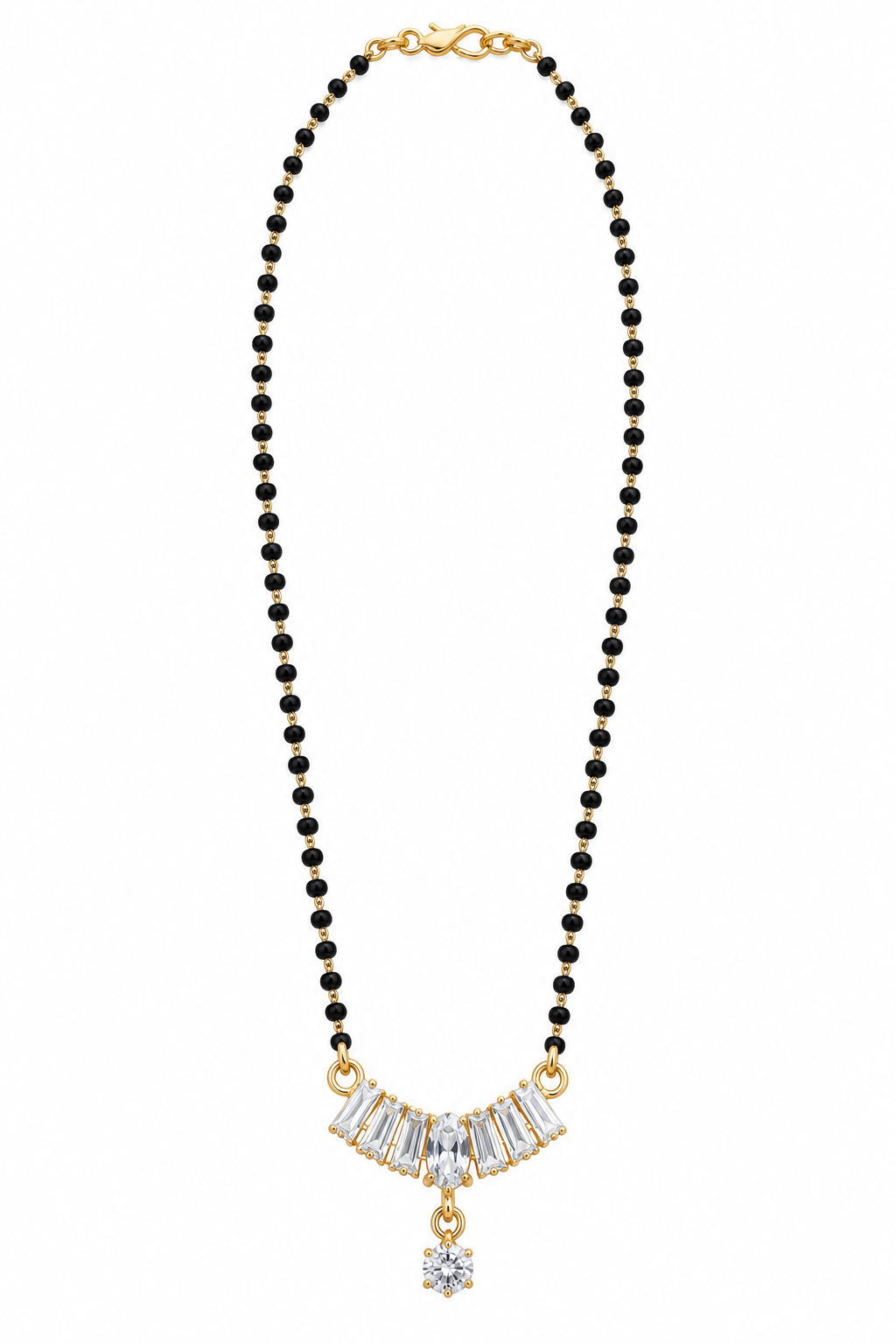 Premium Black Beaded Mangalsutra with Crystal Fan Pendant