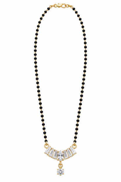 Premium Black Beaded Mangalsutra with Crystal Fan Pendant