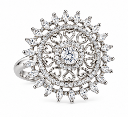 Premium Silver-Toned Heart Motif Statement Ring