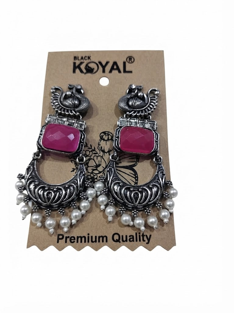 Premium Pink Koyal Peacock Chandbali Earrings
