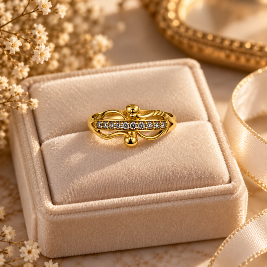 Gold-Toned Crystal-Accented Statement Ring