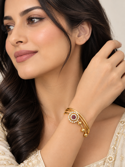 Gold-Toned Ruby Stone Statement Bracelet
