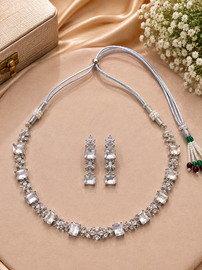 Silver-Toned Clear Crystal Necklace Set