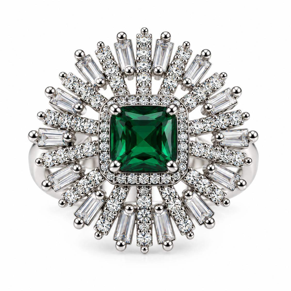 Emerald Green Sunburst Statement Ring