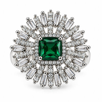 Emerald Green Sunburst Statement Ring