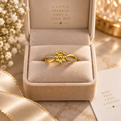 Gold-Toned Floral Crystal Ring