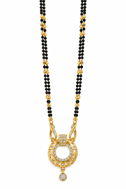 Elegant Black-Beaded Mangalsutra with Gold-Toned Circular Pendant