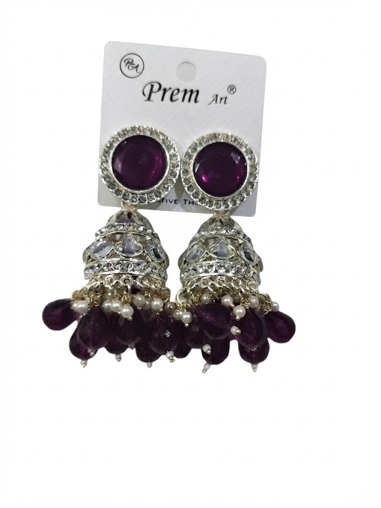 Premium Purple Crystal Jhumka Earrings