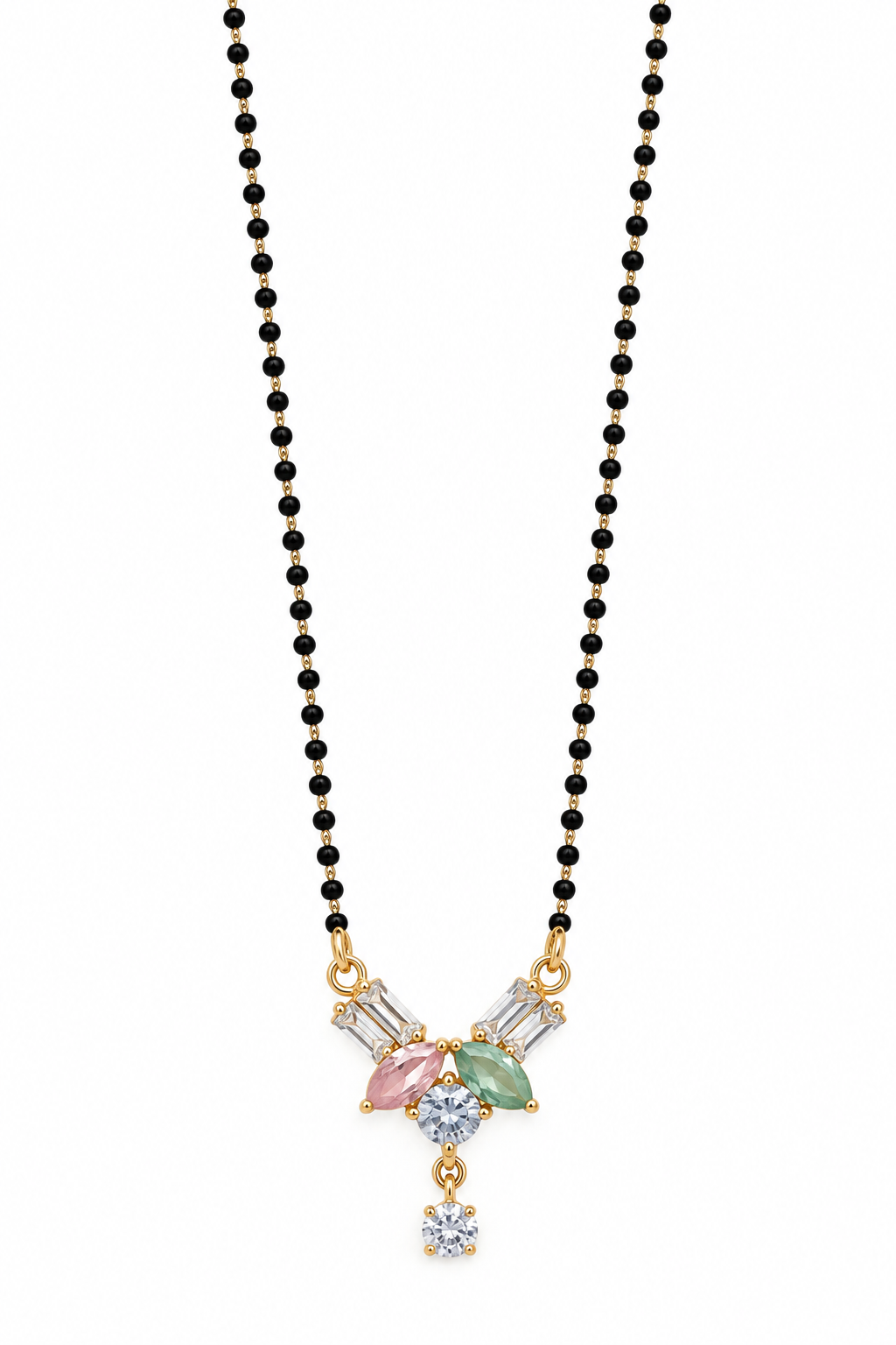 Gold-Toned Black Beaded Multicolour Pendant Necklace