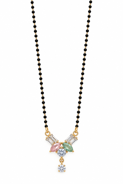 Gold-Toned Black Beaded Multicolour Pendant Necklace