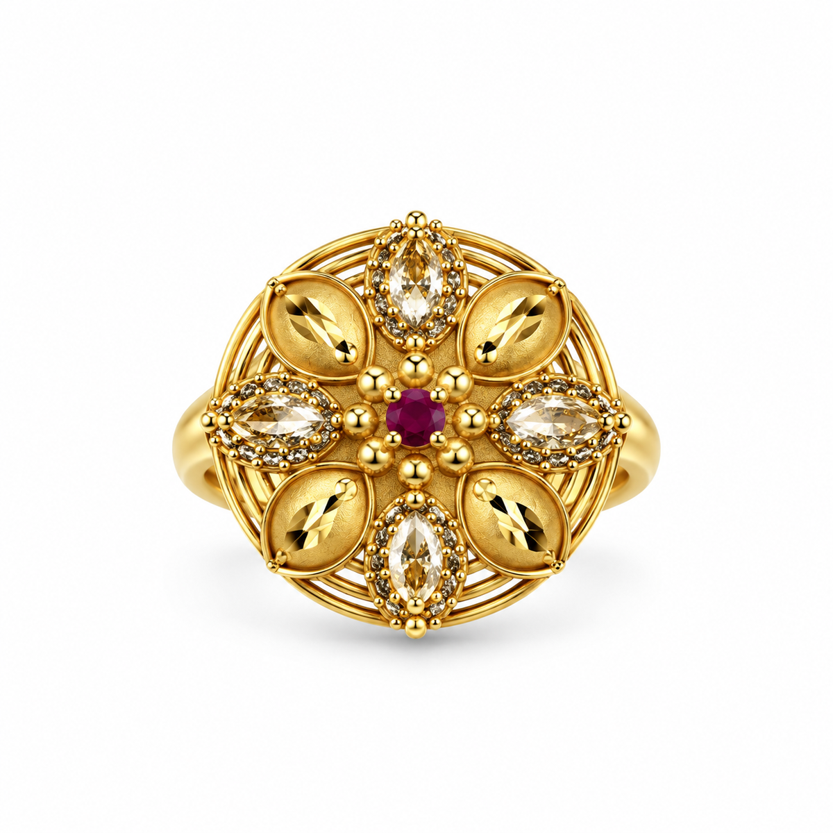 Premium Gold-Toned Floral Ruby Ring