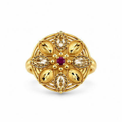 Premium Gold-Toned Floral Ruby Ring