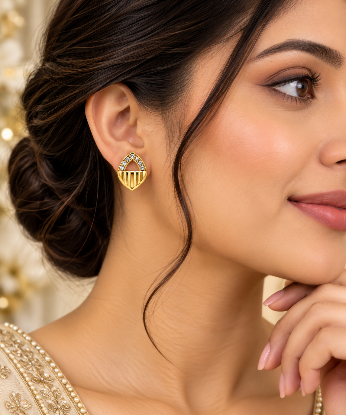 Gold-Toned Geometric Stud Earrings