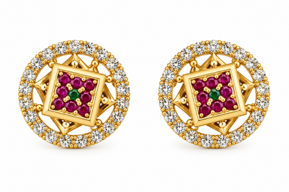 Gold-Toned Geometric Ruby Stud Earrings